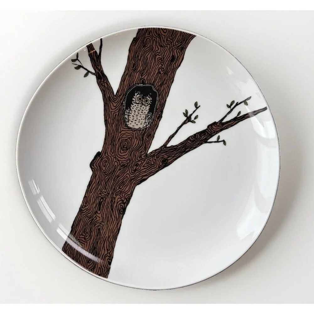 West Elm Owl Salad Plates Set of 4 Rachel Kozlowski Organic Porcelain Dessert